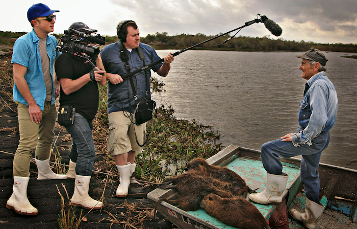 Rodents of Unusual Size film still: the filmmakers on the Louisiana swamp